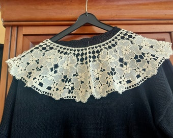 Col en dentelle, Guipure d'époque Drama vintage, Couture cousue L60 Noir - Canada