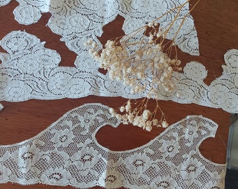 Lot of 2 old cotton lace from the 1930s, restoration lingerie lace, period floral lace