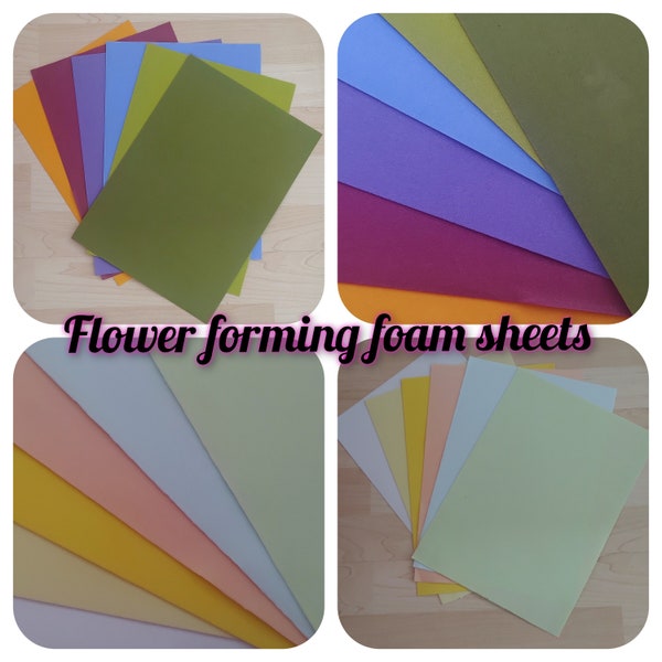 Lot de 6 feuilles de mousse formant des fleurs A4. Couleurs foncées ou pastel. Choisissez dans la liste déroulante