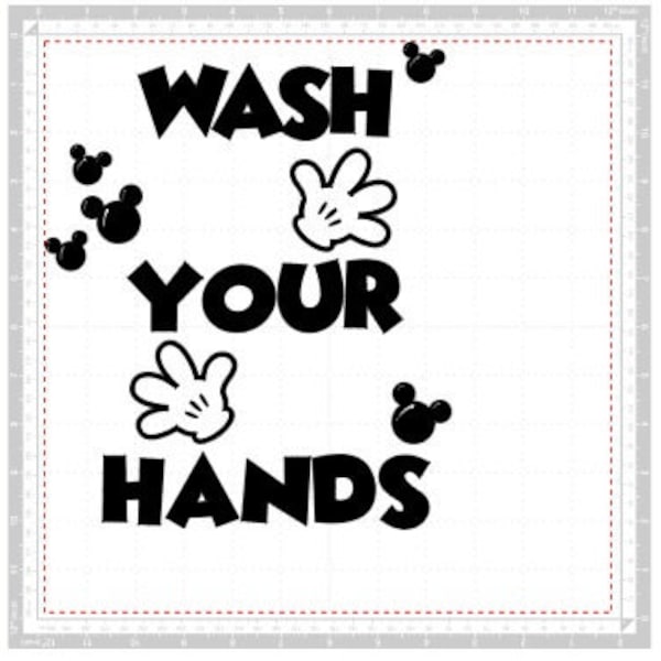 WASH YOUR HANDS svg download file. Mouse gloves and ears inspired. Bathroom sign