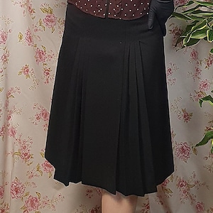 Black wool twill a line suit style bottom pleated skirt - UK 8-10 - 1940s 1950s style - 80s does 30s black pleat skirt- a line pleated skirt