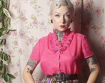 Camicetta vintage con colletto a balze fucsia - stile rockabilly anni '50