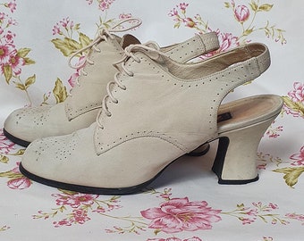 Vintage Nubuck Leather Slingback Shoes – 1930s 40s Style, UK6.5-7