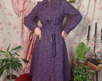 Purple wool 70s does 40s  a line coat with belt - UK 8-10 - 1920s 1940s style - 40s midi fall/spring wool coat
