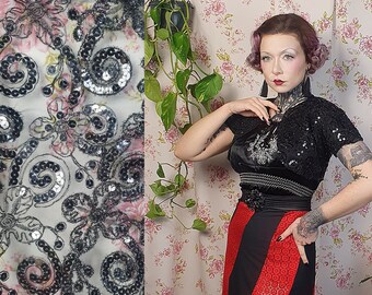 Vintage zwarte bolero jas met korte mouwen/schouderophalen - UK 8 -10 - jaren 1930 stijl van de jaren 1940 - jaren '80 doet jaren '30 pure oude Hollywood pailletten jas