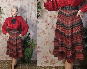 Vintage A line red black gold thread fall winter chevron swing skirt - UK 8-10 - 1940s 1950s style - 80s does 40s striped lurex gold skirt