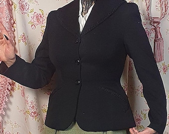 Genuine 1950s wool black tailored suit jacket  - UK8-10 - winter 50s wool suit blazer