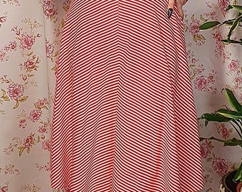 Vintage white red chevron stripe lightweight cotton 1940s style swing skirt- UK8-10 - 1940s 1950s style- 80s does 50s lindy hop swirl skirt