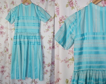 Vestido camisero vintage de algodón con cuadros vichy color aguamarina, estilo años 50 (tallas 6-8 del Reino Unido)
