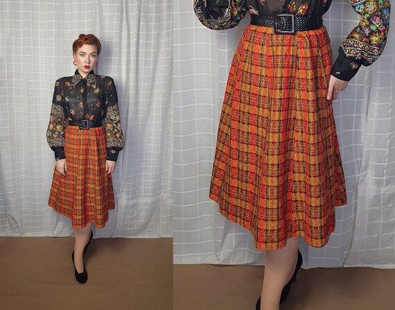 Vintage 1940s 1950s style A line tartan plaid chec