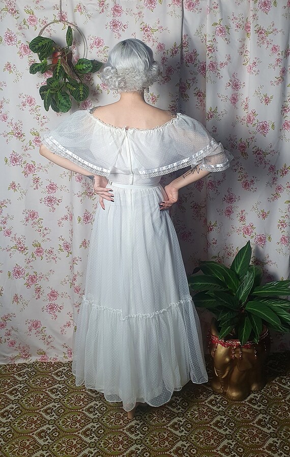 Vintage tulle polka dot evening wedding maxi off … - image 7