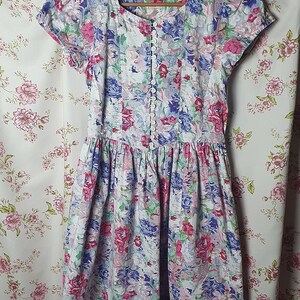 Vintage pastel pink purple romantic shabby floral puffy sleeve swing dress UK 8 12 1940s 1950s style 80s does 40s floral print dress image 8