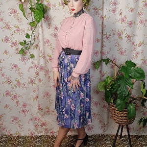 Vintage A line pleated floral blue purple pink green romantic swing skirt UK 8-10 1940s 1950s style 80s does 50s cottagecore skirt image 6