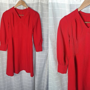 Vintage longsleeve babydoll style wool blend 40s style dress - UK 6 petite - 1930s 1940s style - 80s does 40s wide sleeve
