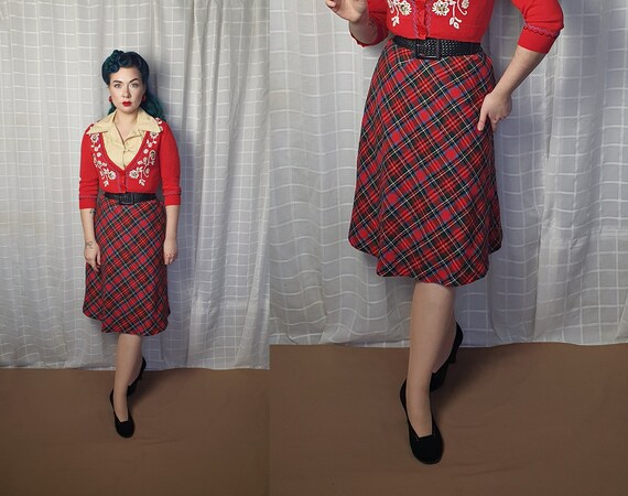 Vintage 1940s 1950s style A line tartan plaid chec