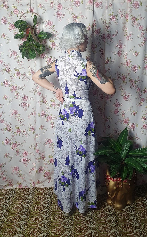 Vintage white purple green floral print maxi slin… - image 7