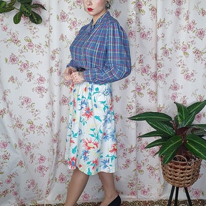 Vintage white blue red romantic floral a line cotton landgirl skirt UK 8-10 1940s 1950s style 80s does 50s a line 40s floral skirt image 6