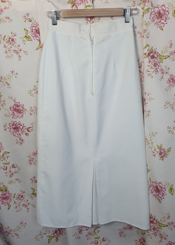 Vintage Wiggle Pencil White Twill Calf Length Office Vintage