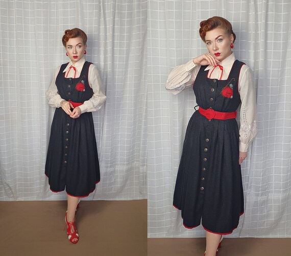 Vintage 1940s 1950s style pinafore virgin wool gra