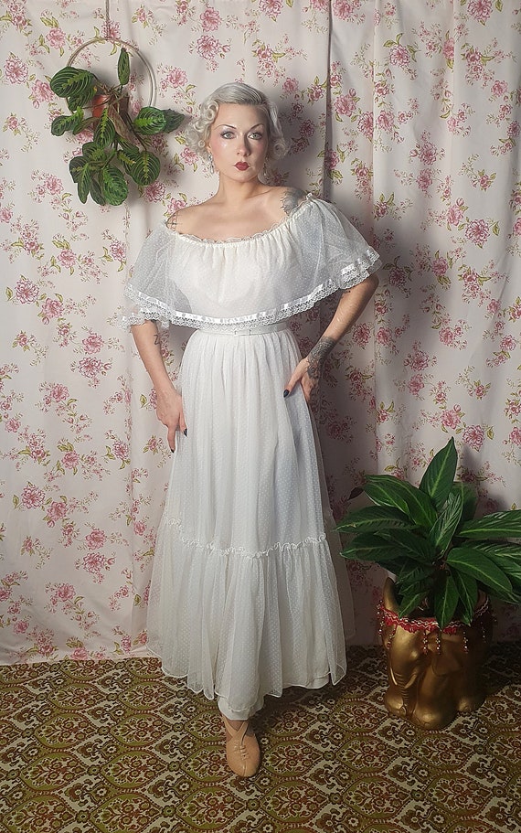 Vintage tulle polka dot evening wedding maxi off … - image 5