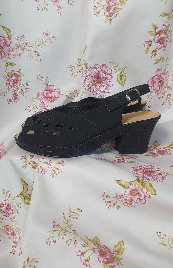 Vintage 30s 40s style black low heel platform sli… - image 2