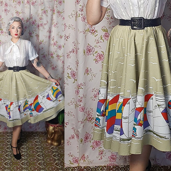 Vintage 80s Catherine Hepfer Novelty print equestrian skirt. Summer. Waist 27”