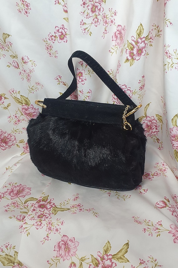 Vintage 50s Fur Muff Handbag Black Handbag 1950s 1960s Handbag