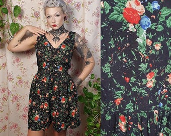 Vintage Floral Rayon Playsuit – 1950s Style Romper, UK 8-10