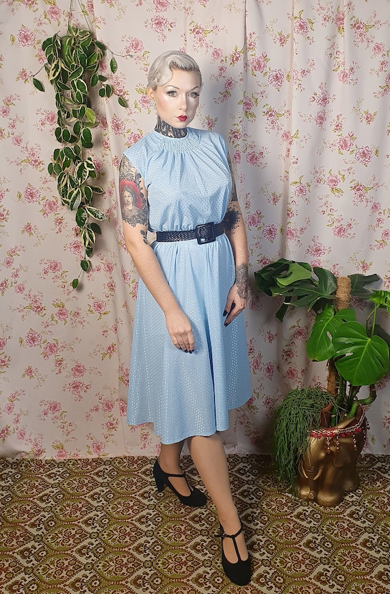 Vintage romantic pastel blue sleeveless swing pol… - image 2