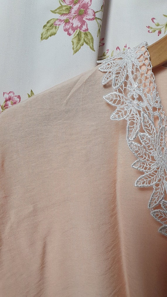 Vintage peach pink white lace floral collar blous… - image 9