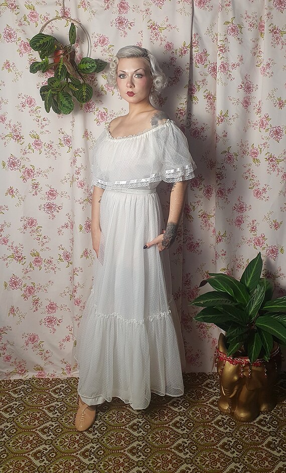 Vintage tulle polka dot evening wedding maxi off … - image 6