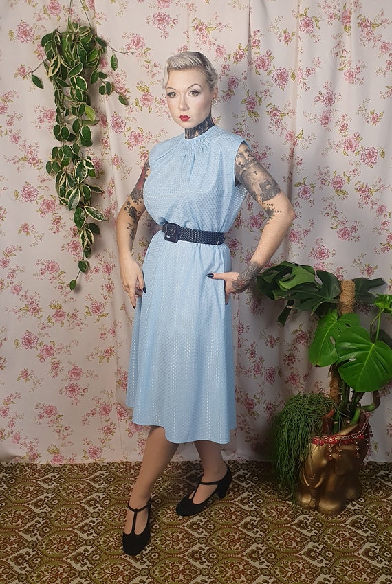 Vintage romantic pastel blue sleeveless swing pol… - image 6
