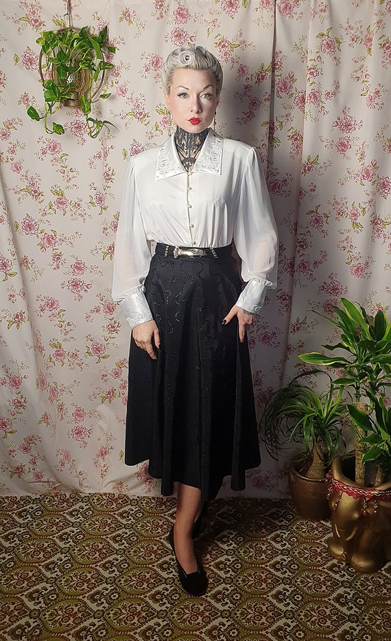 Vintage midi black evening swing skirt with fuzzy… - image 5