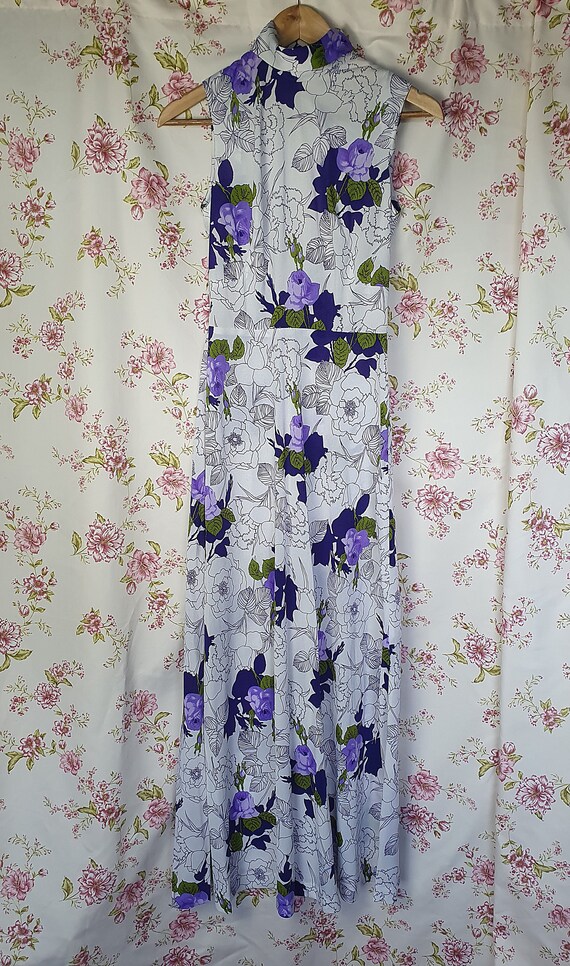 Vintage white purple green floral print maxi slin… - image 8