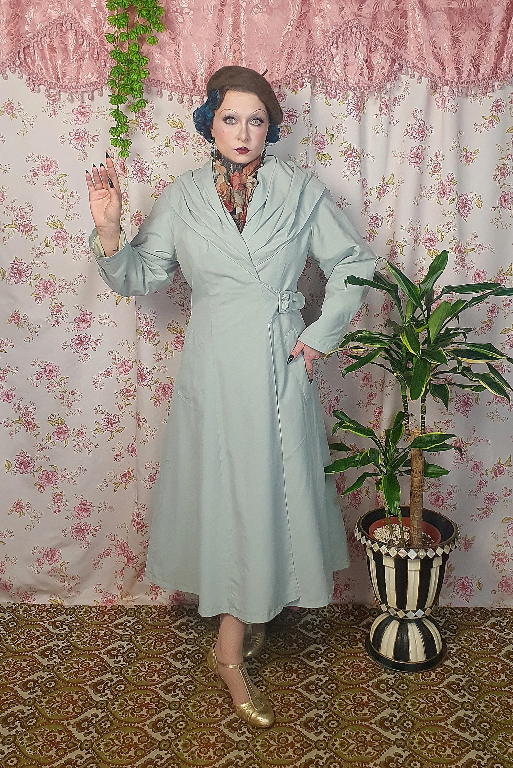 Vintage 30s-40s Style Style Shawl Collar Mint Green Swing Skirt