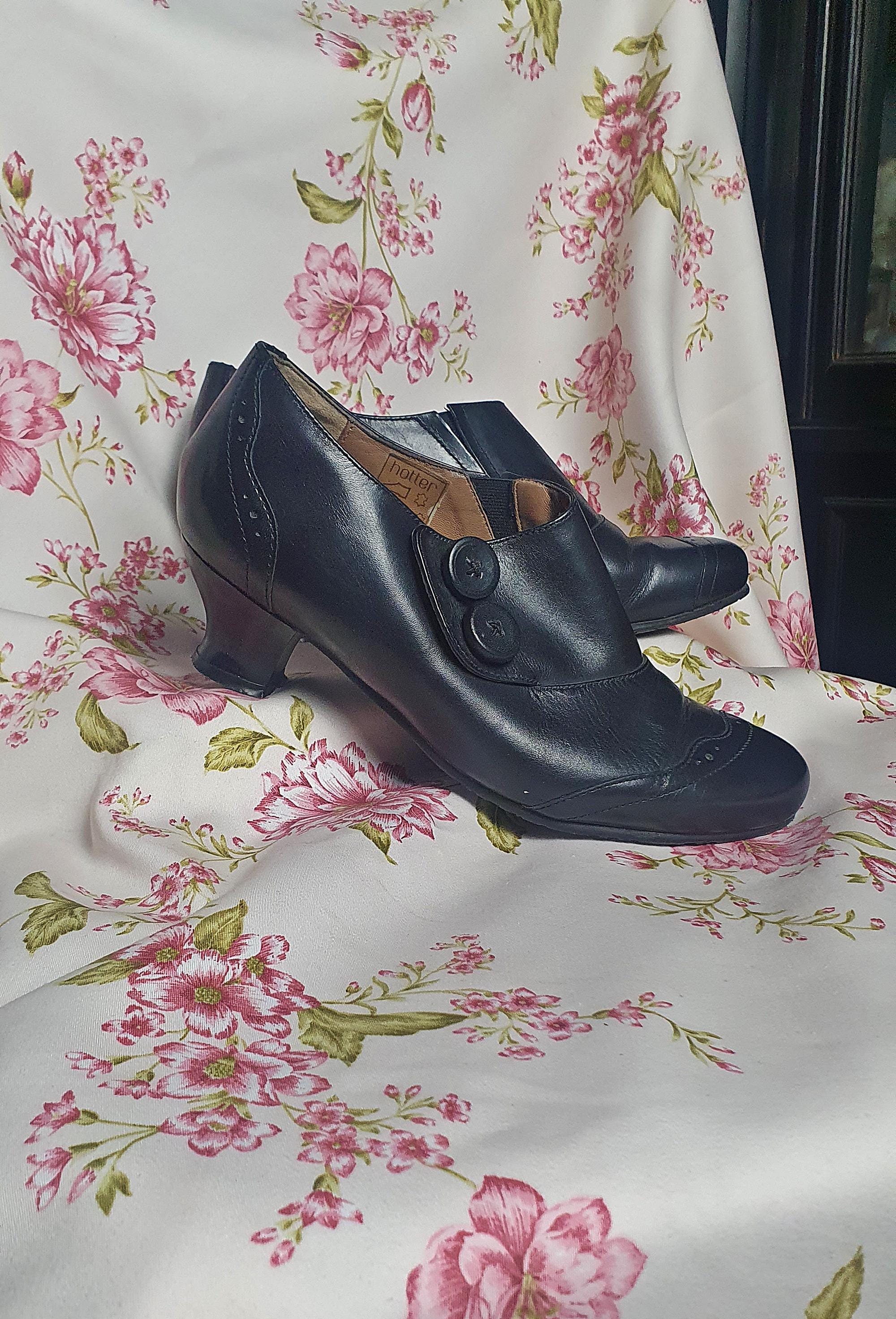 Vintage 1920s 1930s Reproduction Heels Hotter Black Leather