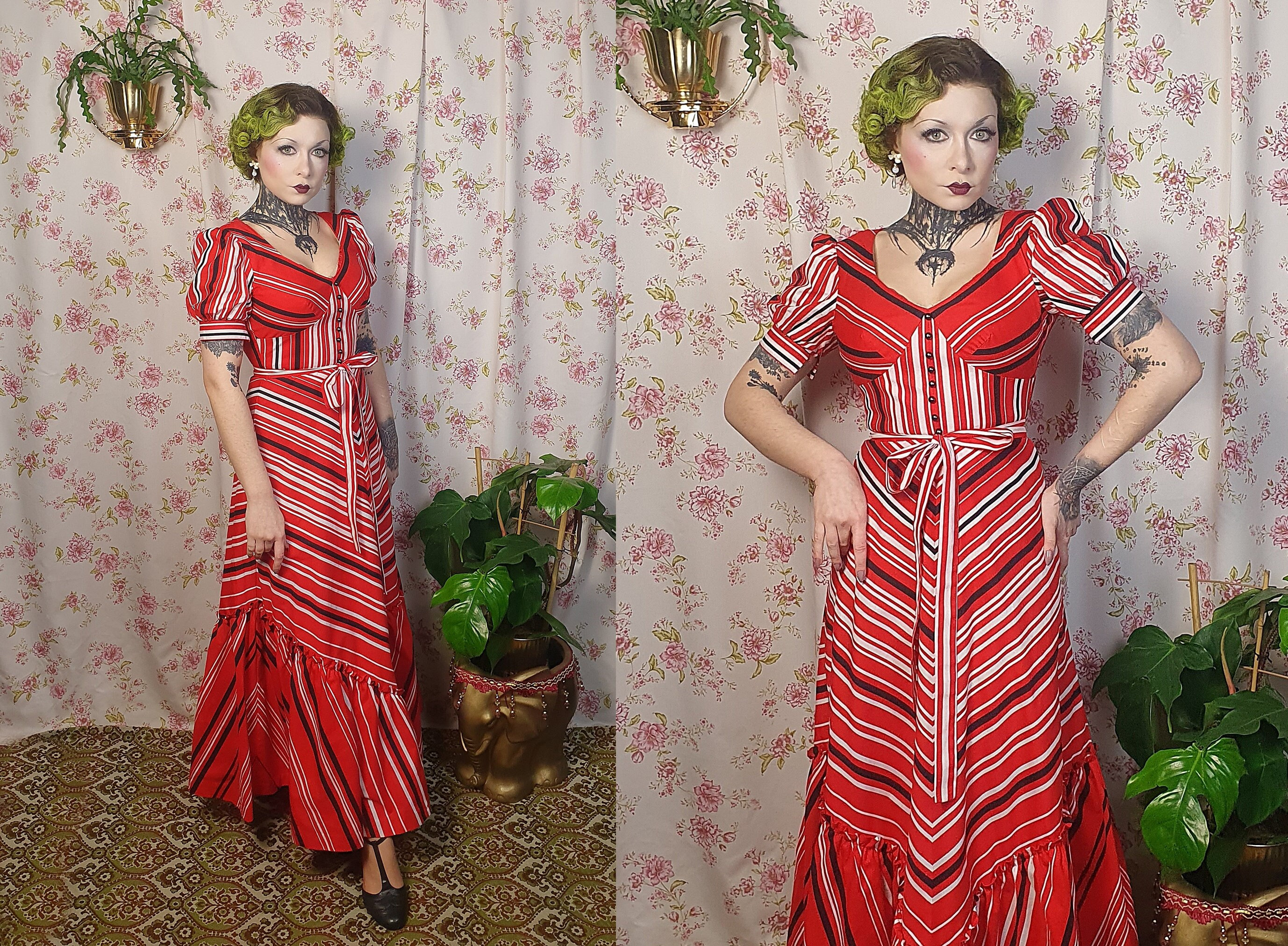 Vintage House Dress 1930s Zipper Front Eyelet Lace Trim