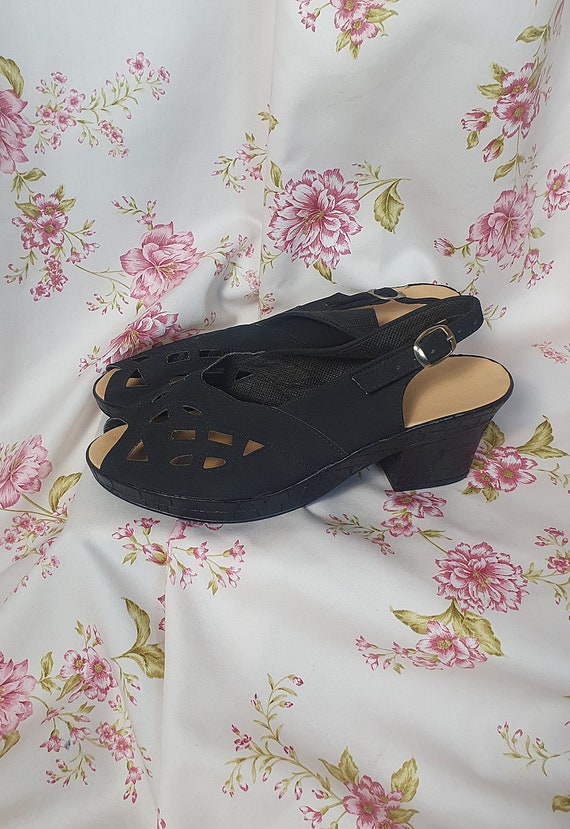 Vintage 30s 40s style black low heel platform sli… - image 4