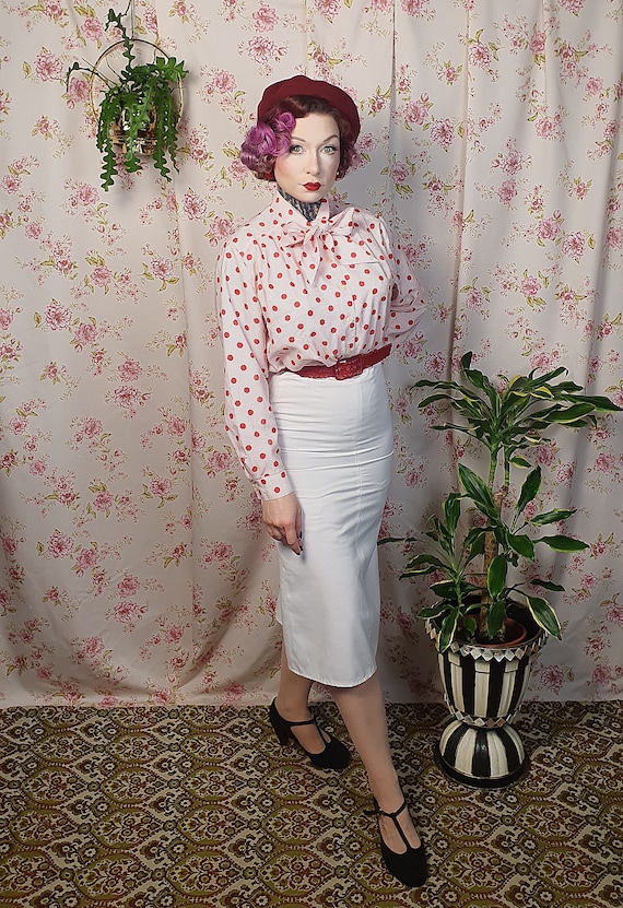 Vintage Wiggle Pencil White Twill Calf Length Office Vintage Vintage Wiggle Pencil White Twill Calf Length Office Vintage