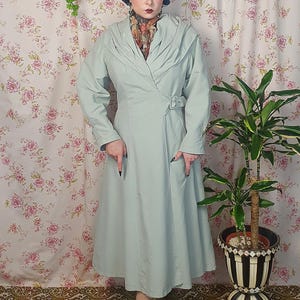 Vintage 30s-40s style style shawl collar mint green swing skirt trench coat - UK 10-12 -  80s does 30s pastel green skirt raincoat