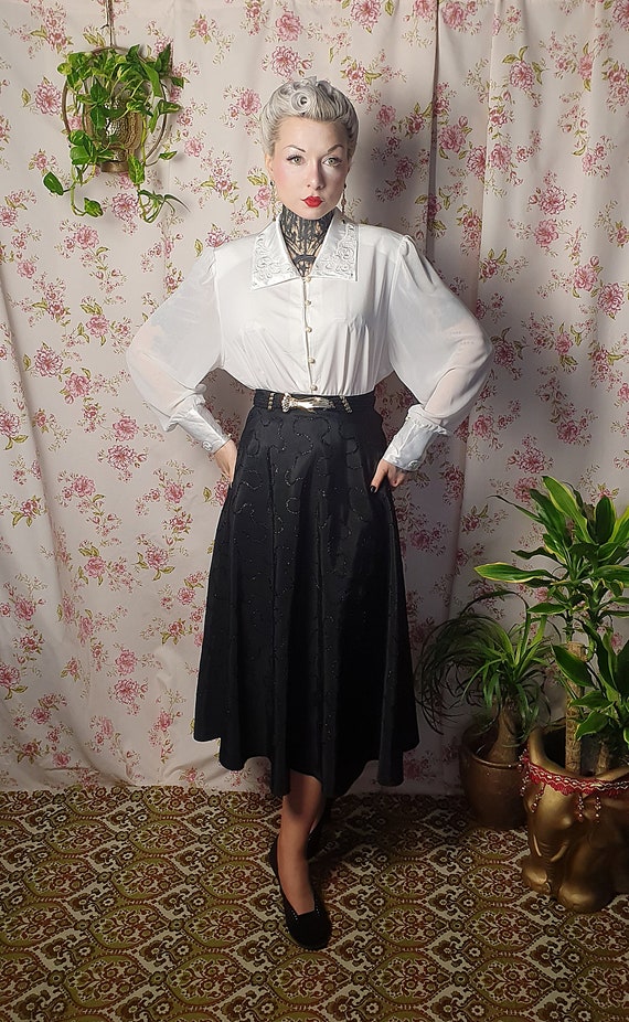 Vintage midi black evening swing skirt with fuzzy… - image 4