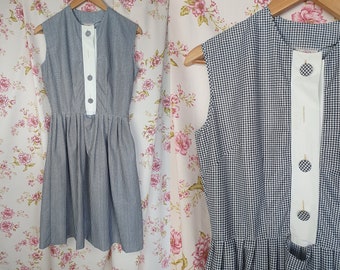 Vestido camisero vintage de cuadros vichy de los años 60, corte A sin mangas, talla 6-8 del Reino Unido