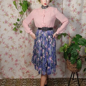 Vintage A line pleated floral blue purple pink green romantic swing skirt UK 8-10 1940s 1950s style 80s does 50s cottagecore skirt image 5