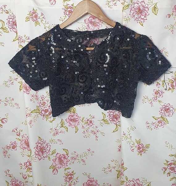 Vintage black sequined short sleeve bolero jacket… - image 7