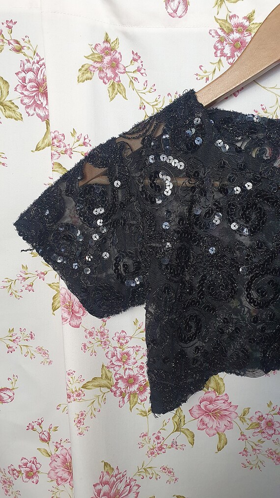 Vintage black sequined short sleeve bolero jacket… - image 8