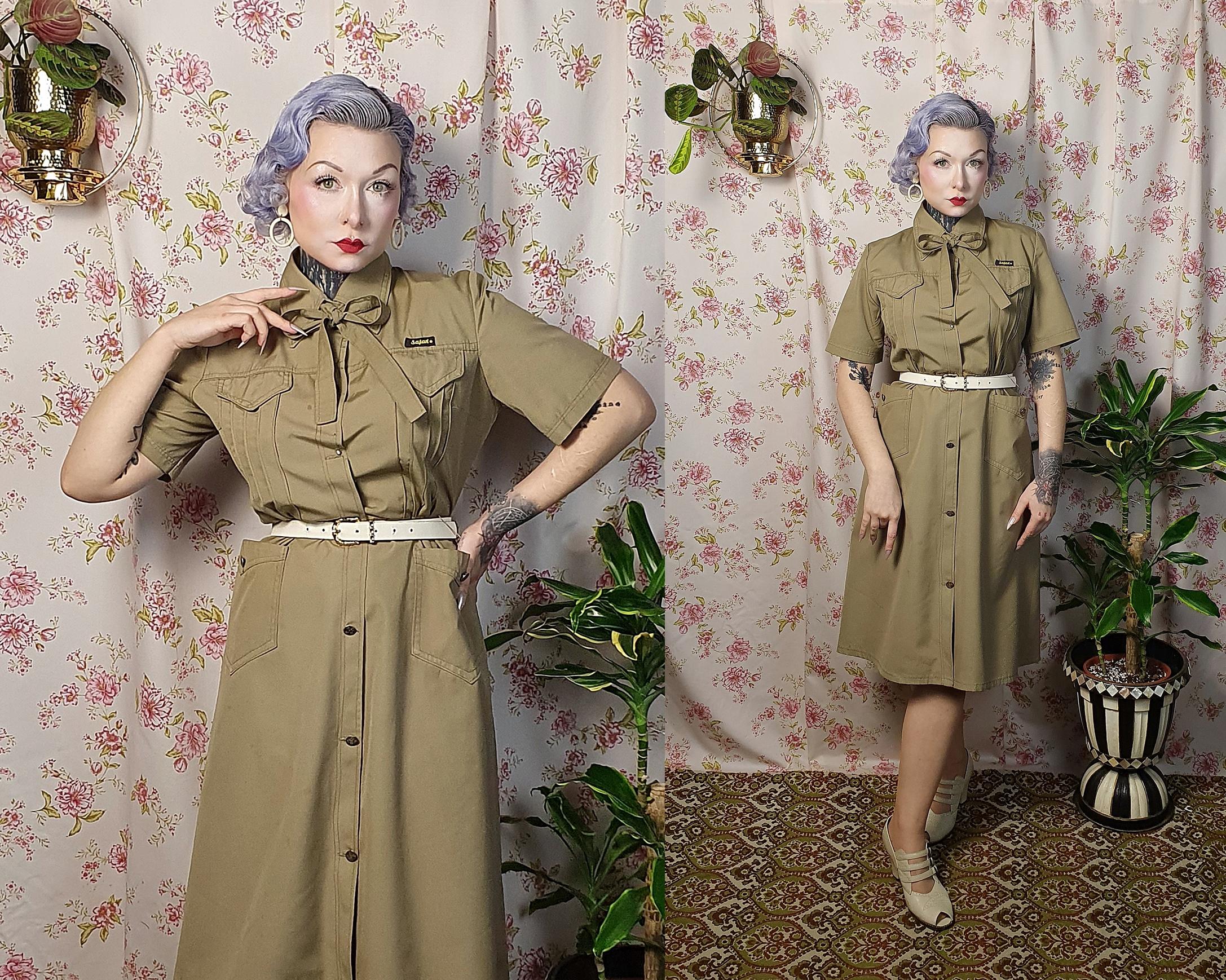 olive green safari dress Bishop + Young Safari - Olive Green Dress - Button-Up Mini Dress