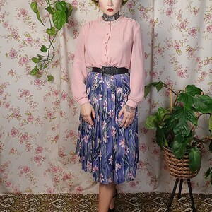 Vintage A line pleated floral blue purple pink green romantic swing skirt UK 8-10 1940s 1950s style 80s does 50s cottagecore skirt image 4