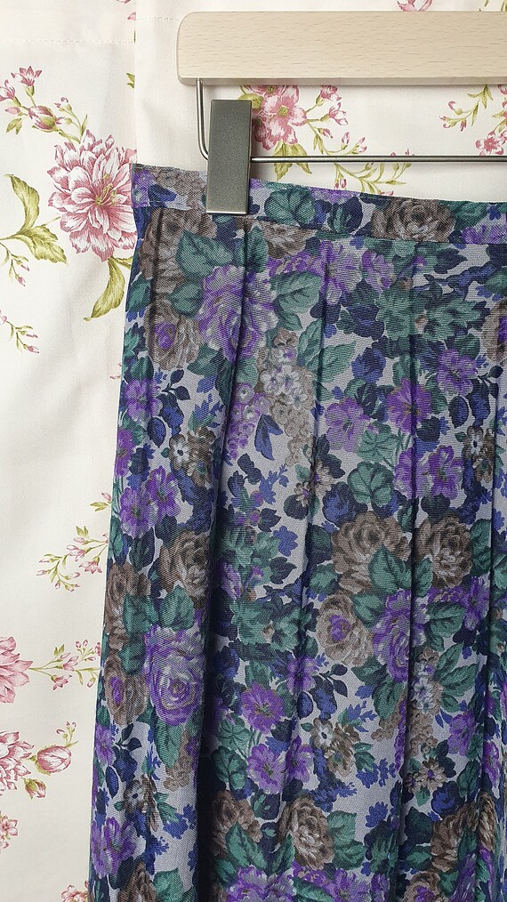 Vintage A line pleated floral blue purple romanti… - image 9