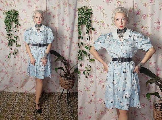 Vintage Pastel Blue White Floral Print Scallop Collar Puffy Sleeve Babydoll  Dress- UK 10-12 - 1950s 1960s Style - 50s Lolita Collar Dress - Etsy