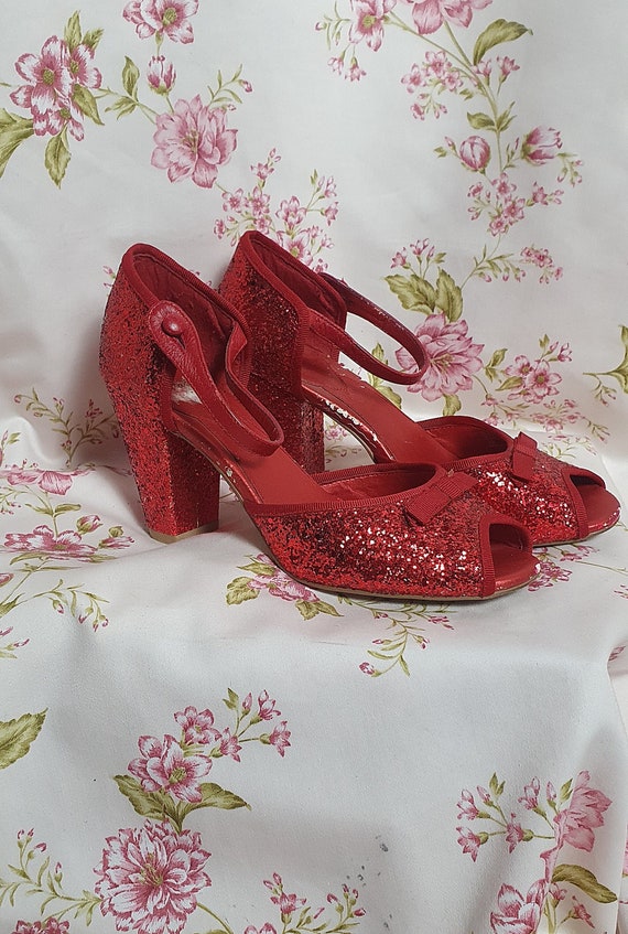 AS IS Red glitter quirky mary jane style pumps -  